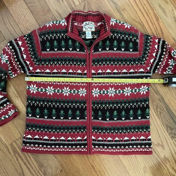 Heirloom Collectibles Christmas Cardigan Sweater Women Large Zip Front Fair Isle - Picture 5 of 10